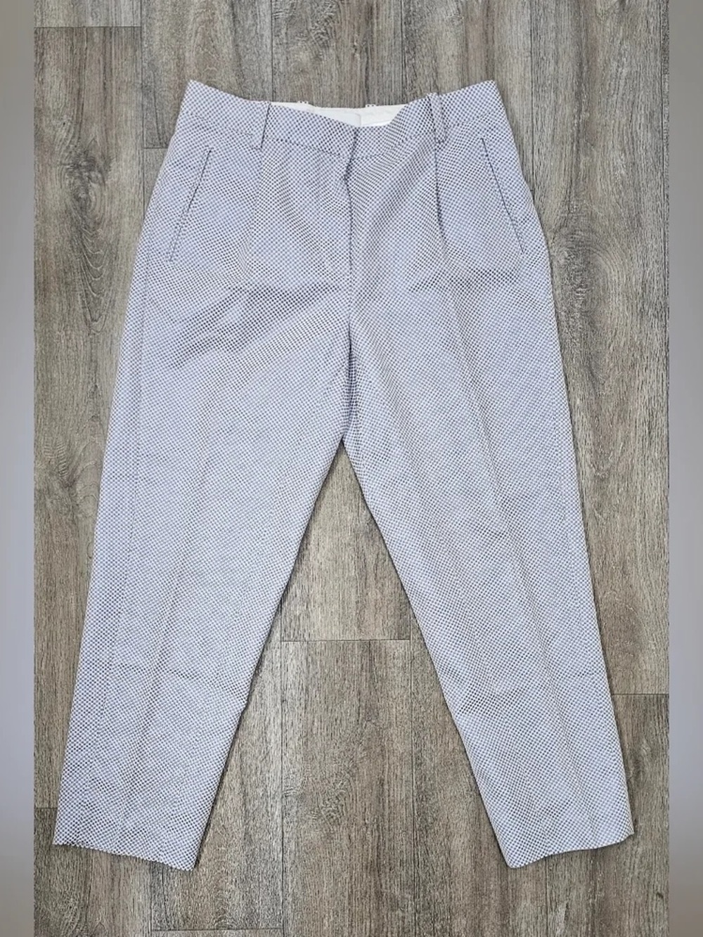 Straight Leg Women's Pants in Light Blue Micro-Check